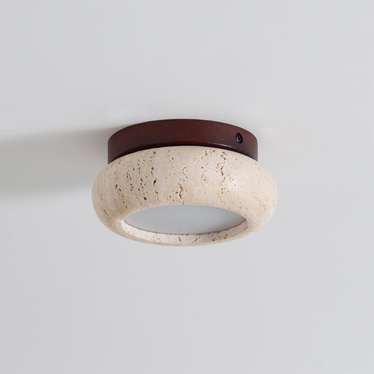 Mini Travertine & Wood Flush Mount Ceiling Light — 5.9″