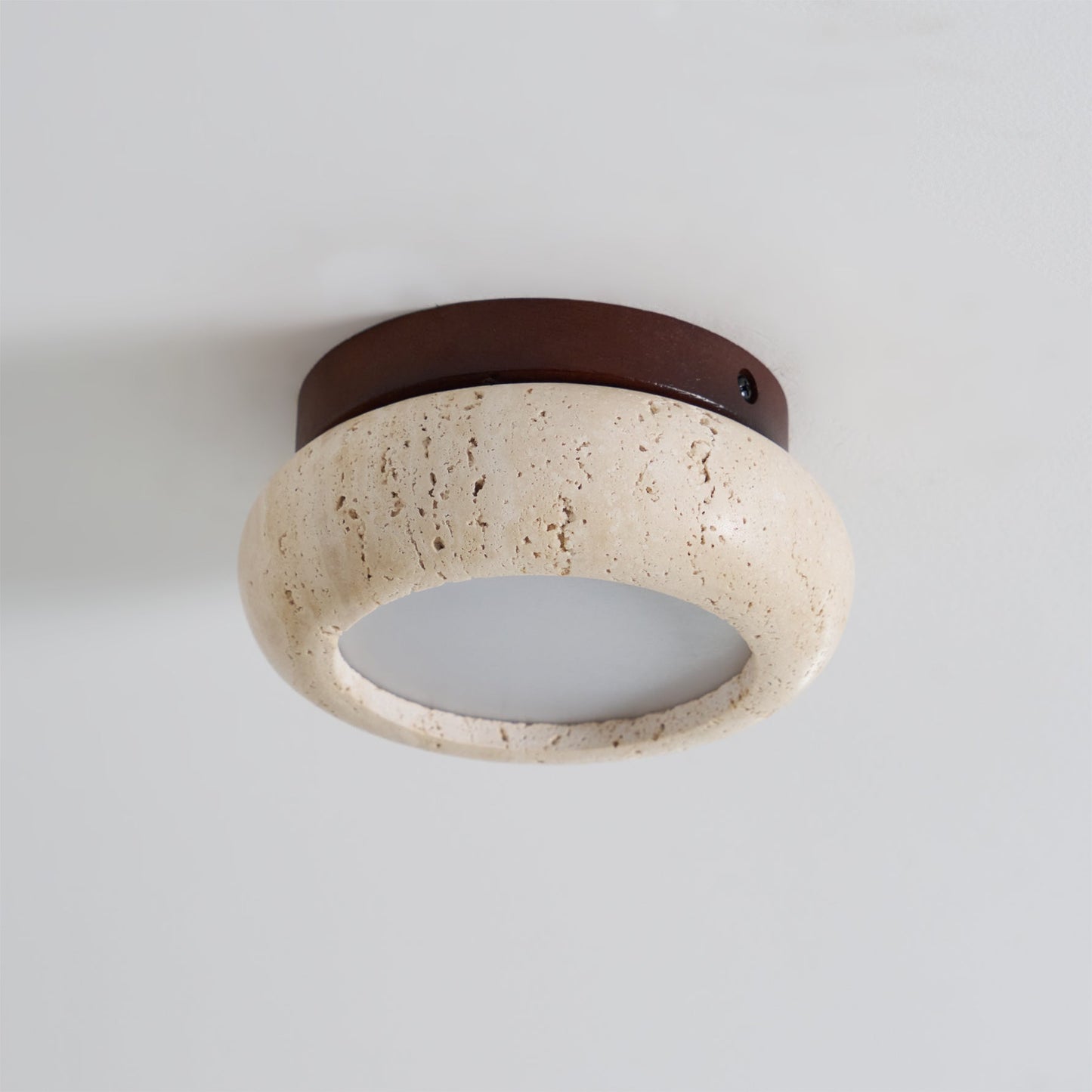 Mini Travertine & Wood Flush Mount Ceiling Light — 5.9″