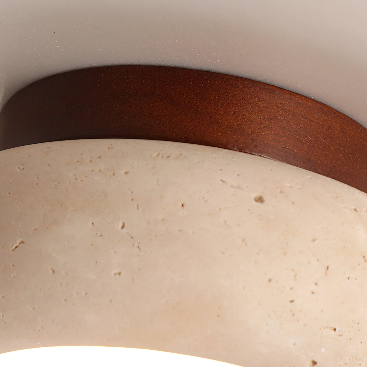 Mini Travertine & Wood Flush Mount Ceiling Light — 5.9″
