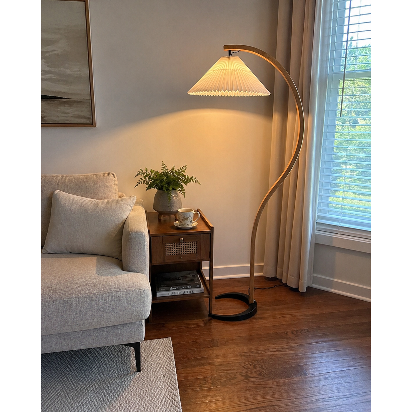 Wide Pleated Drum Shade Floor Lamp