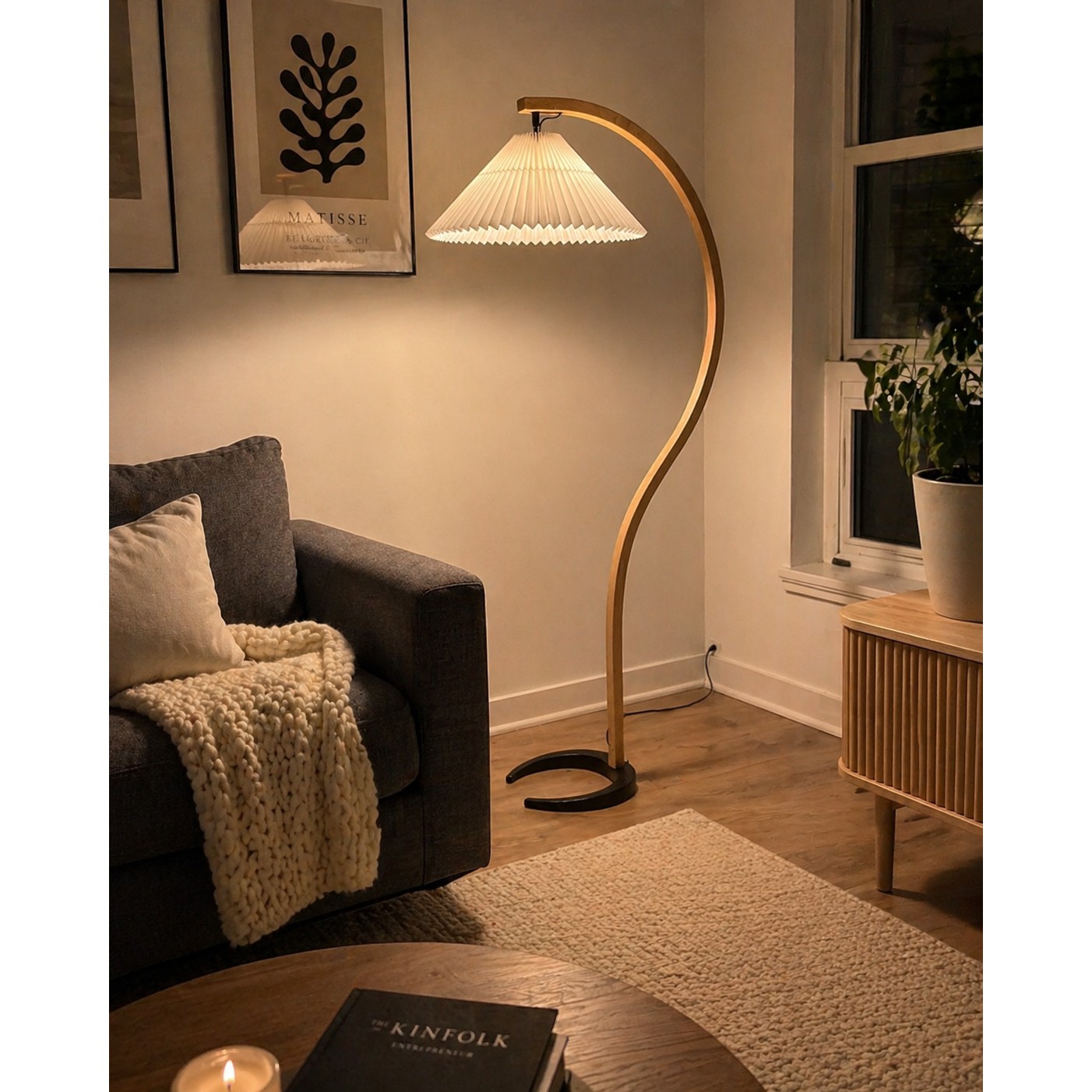 Wide Pleated Drum Shade Floor Lamp