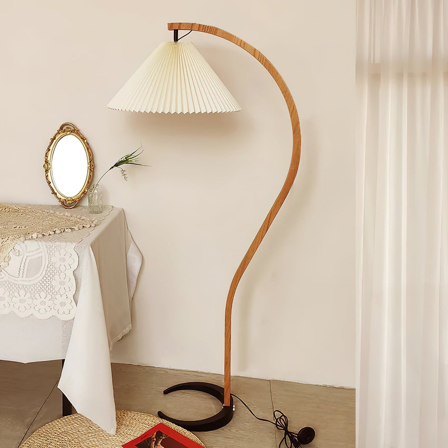 Wide Pleated Drum Shade Floor Lamp