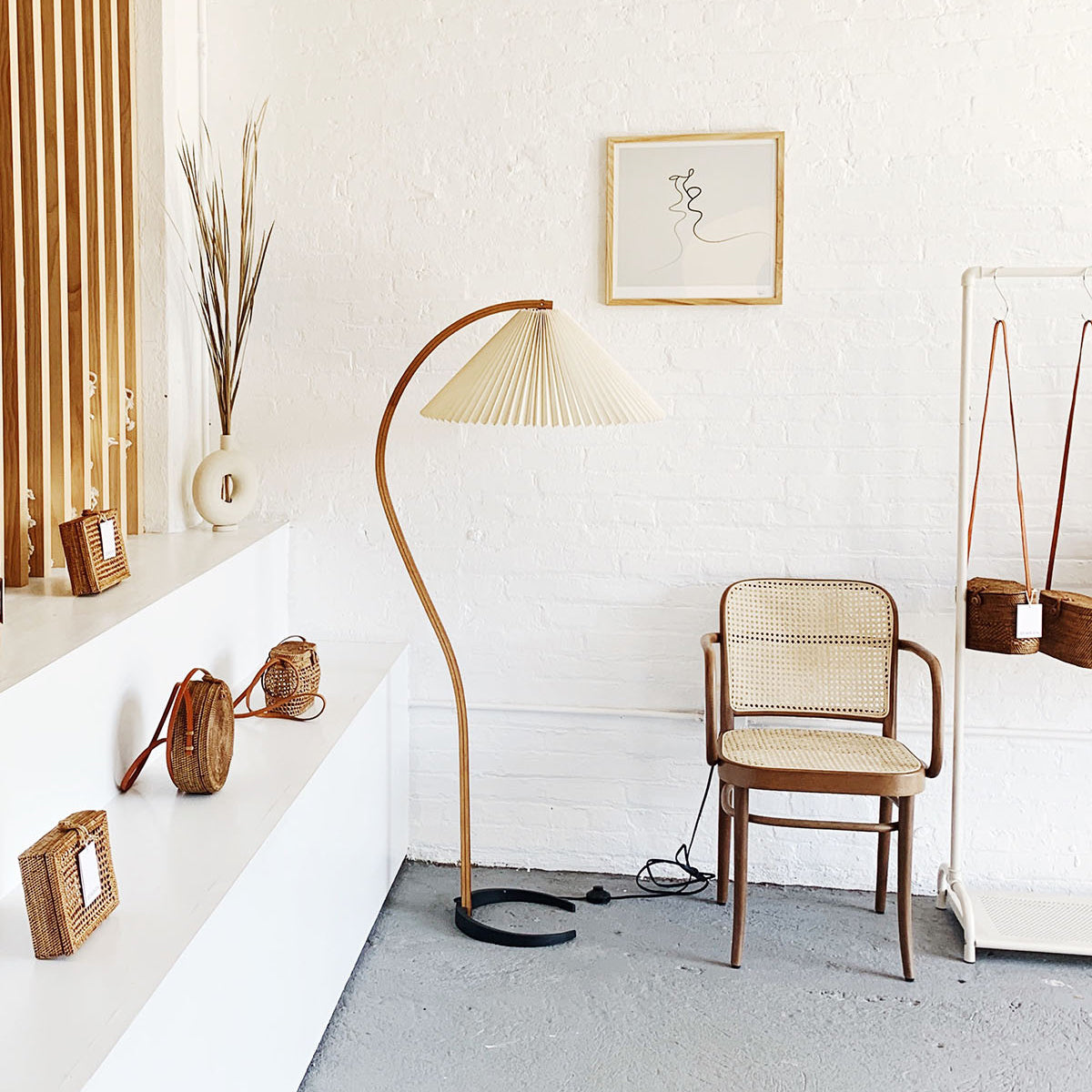 Wide Pleated Drum Shade Floor Lamp