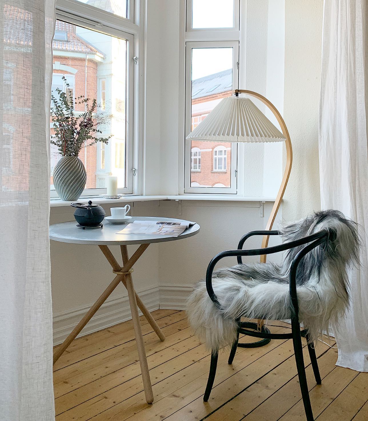 Wide Pleated Drum Shade Floor Lamp