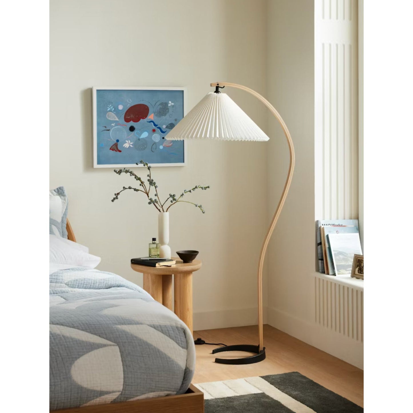 Wide Pleated Drum Shade Floor Lamp