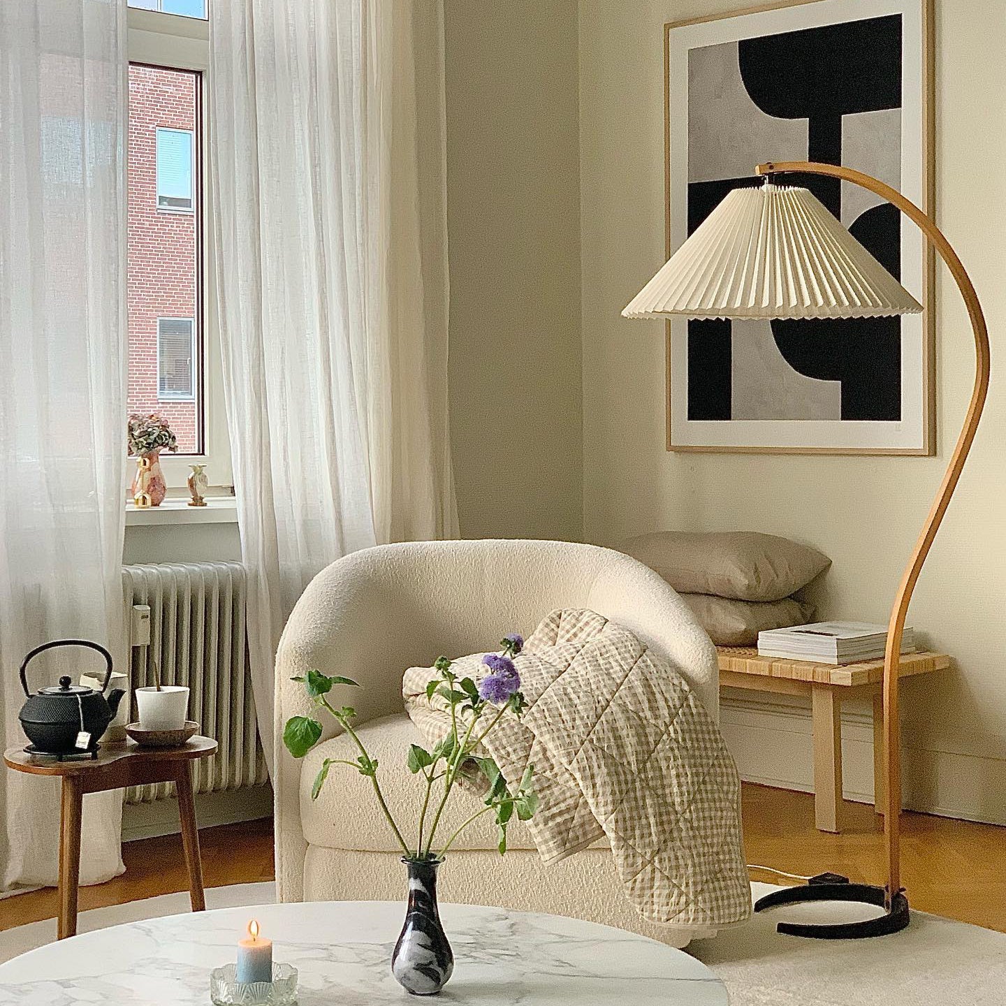 Wide Pleated Drum Shade Floor Lamp