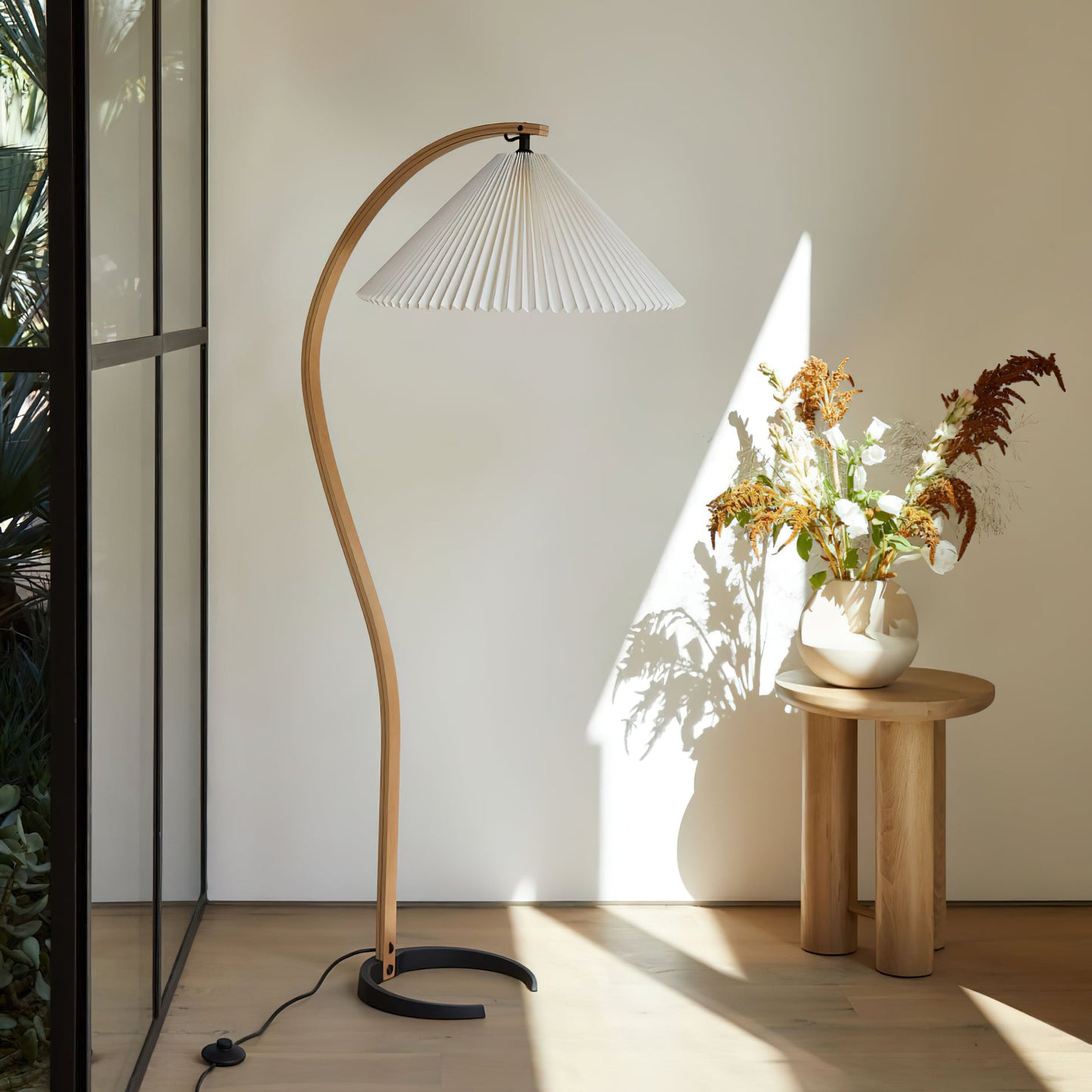 Wide Pleated Drum Shade Floor Lamp