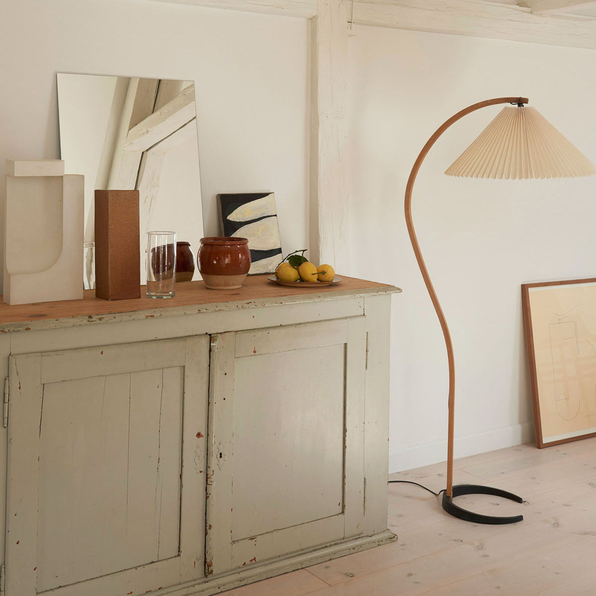 Wide Pleated Drum Shade Floor Lamp