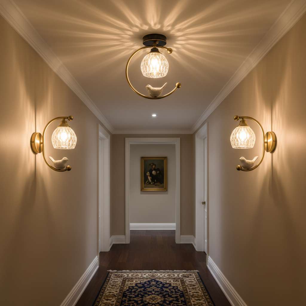 Brass Bird & Bud Glass Ceiling Light