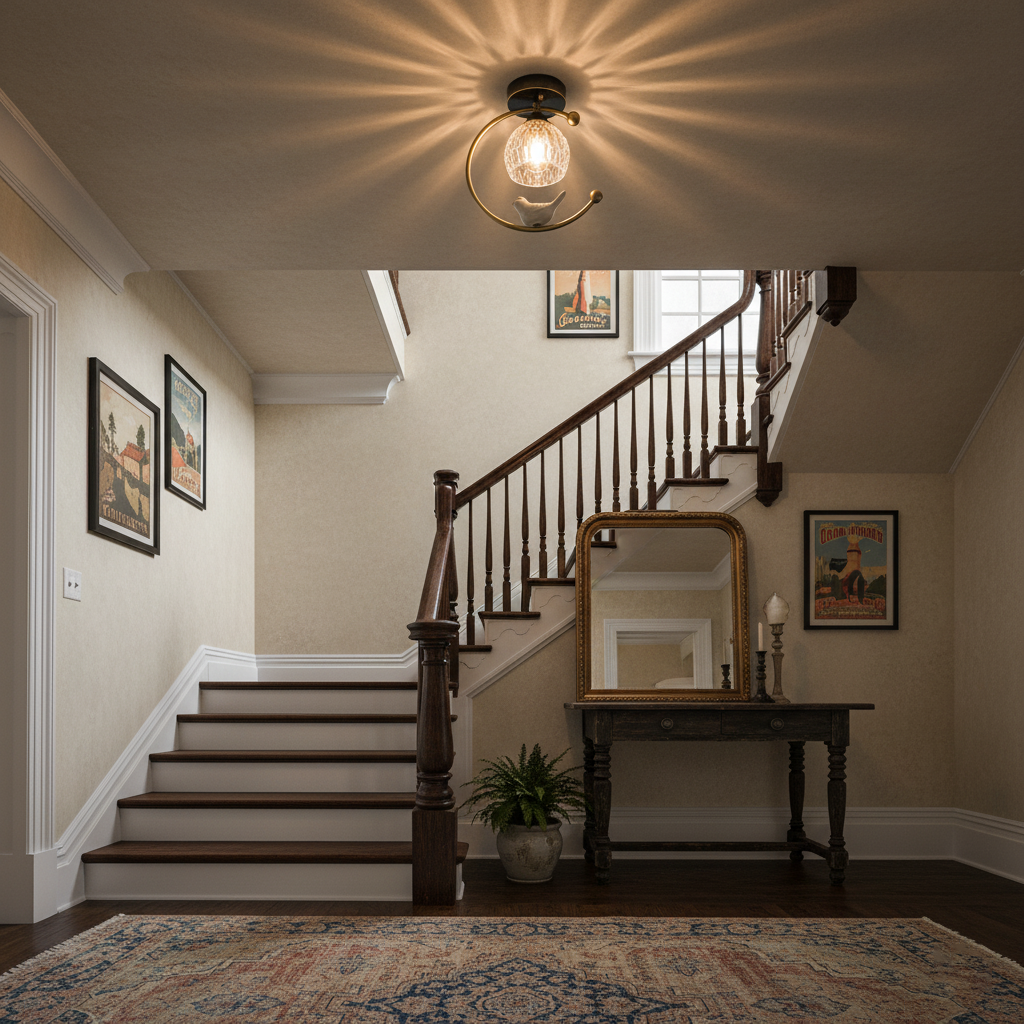 Brass Bird & Bud Glass Ceiling Light