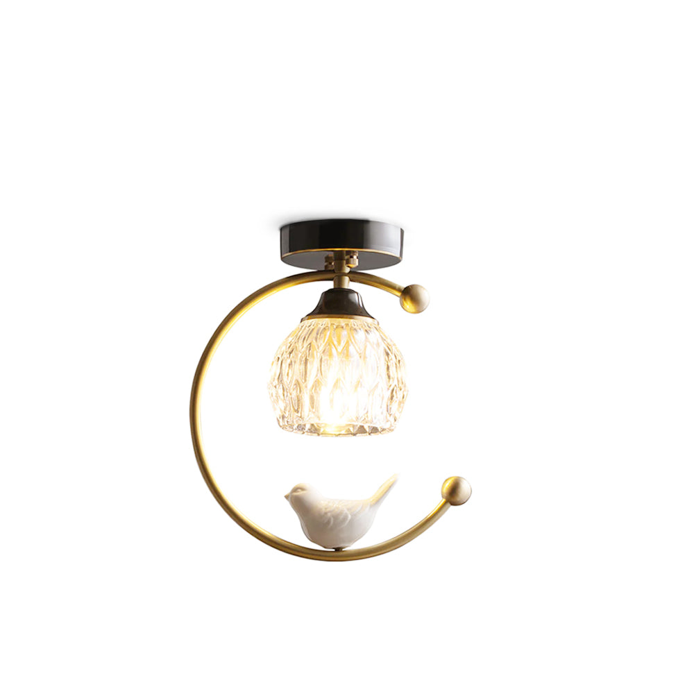 Brass Bird & Bud Glass Ceiling Light