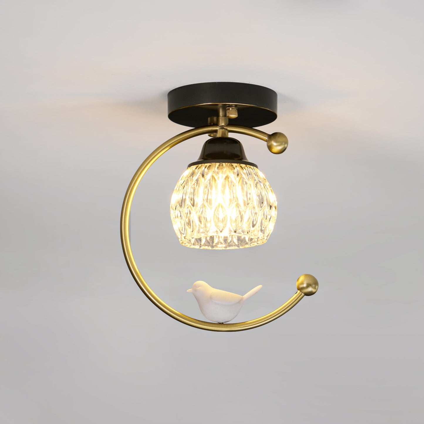 Brass Bird & Bud Glass Ceiling Light
