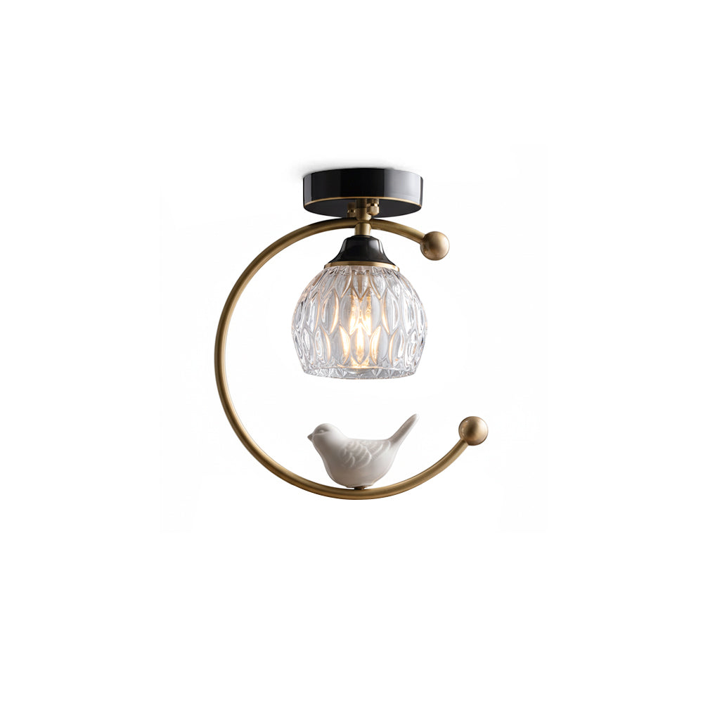 Brass Bird & Bud Glass Ceiling Light