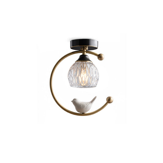 Brass Bird & Bud Glass Ceiling Light