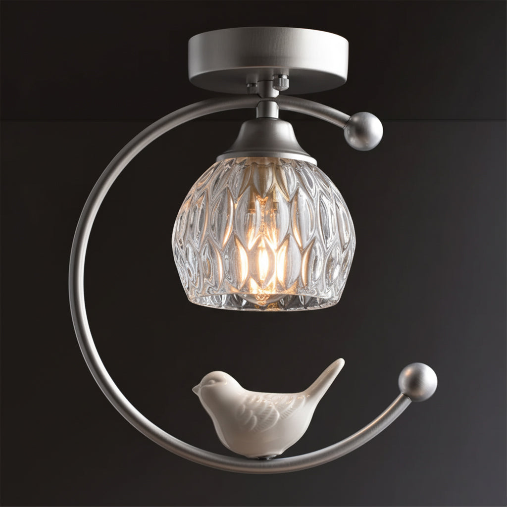 Brass Bird & Bud Glass Ceiling Light