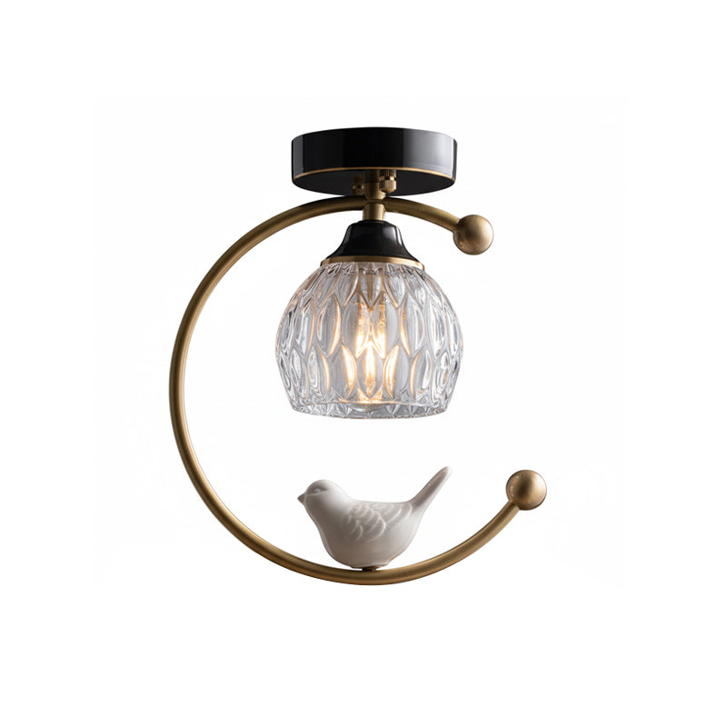 Brass Bird & Bud Glass Ceiling Light