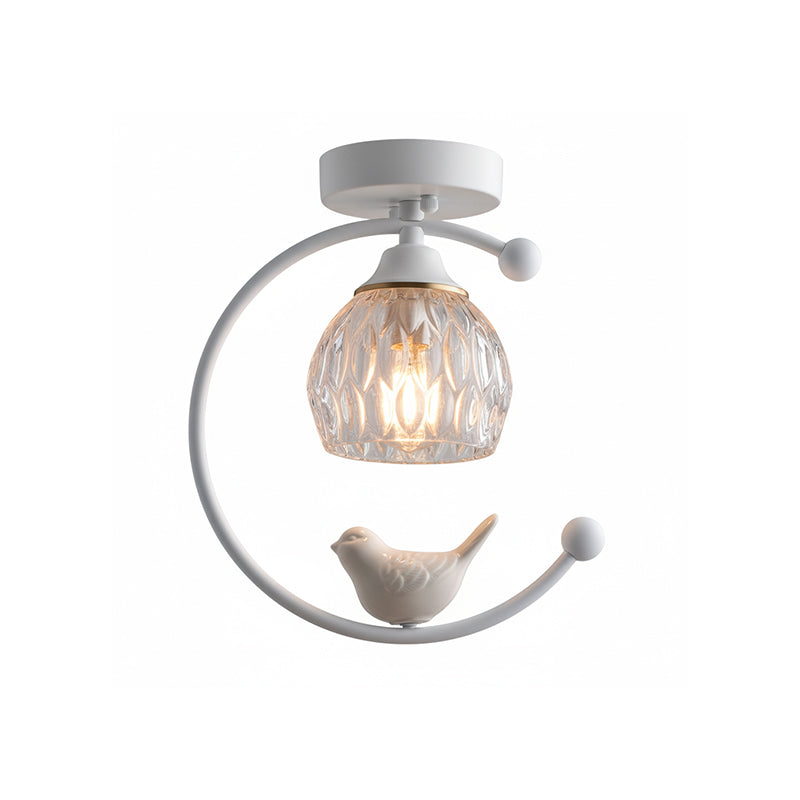 Brass Bird & Bud Glass Ceiling Light
