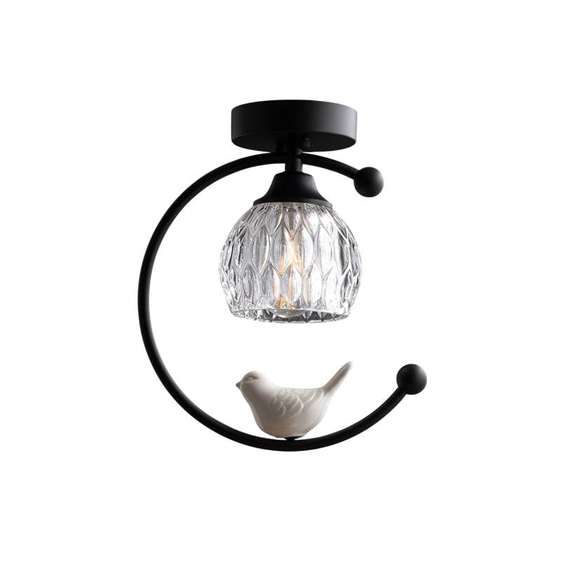 Brass Bird & Bud Glass Ceiling Light