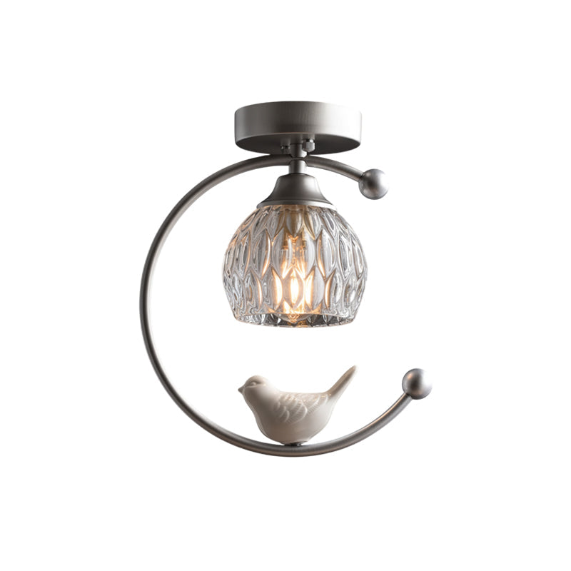 Brass Bird & Bud Glass Ceiling Light