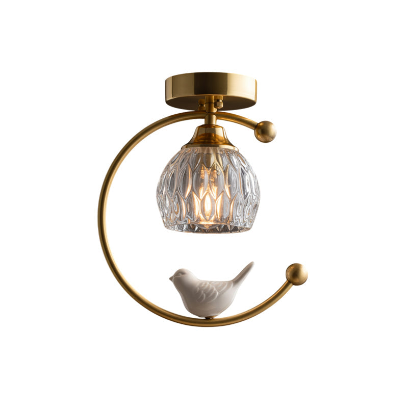 Brass Bird & Bud Glass Ceiling Light