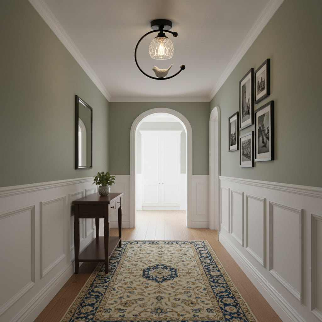 Brass Bird & Bud Glass Ceiling Light