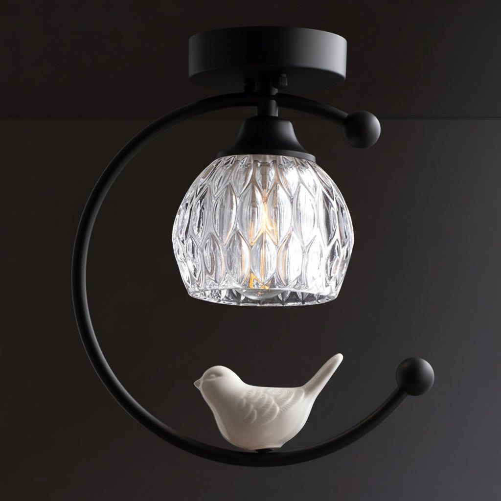 Brass Bird & Bud Glass Ceiling Light