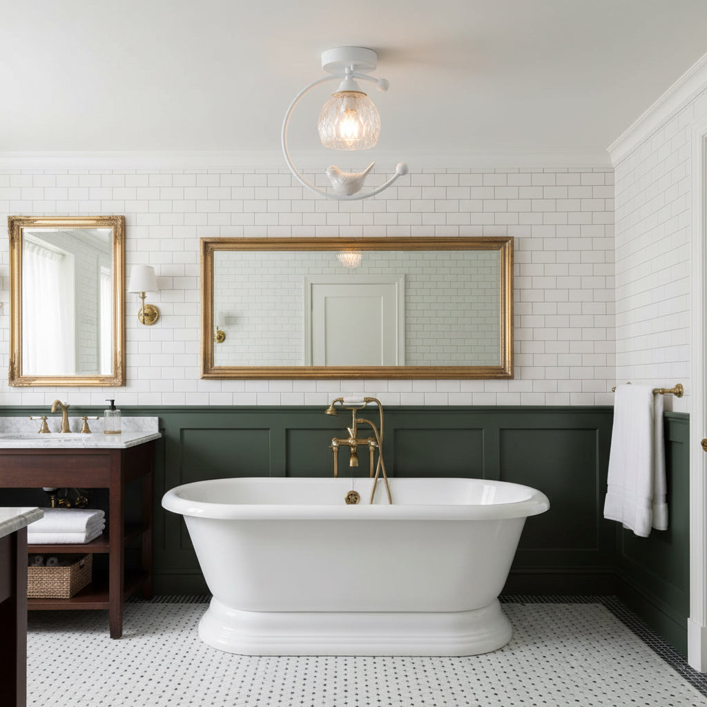 Brass Bird & Bud Glass Ceiling Light
