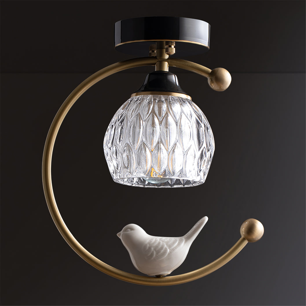Brass Bird & Bud Glass Ceiling Light