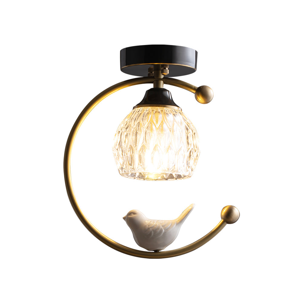 Brass Bird & Bud Glass Ceiling Light