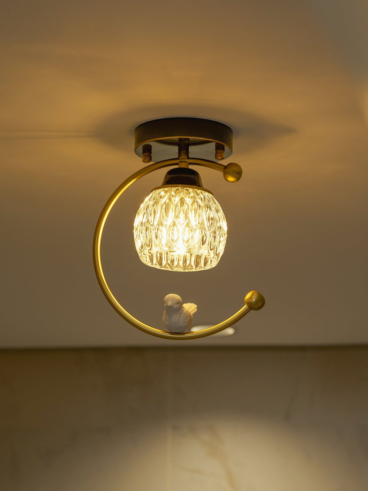 Brass Bird & Bud Glass Ceiling Light