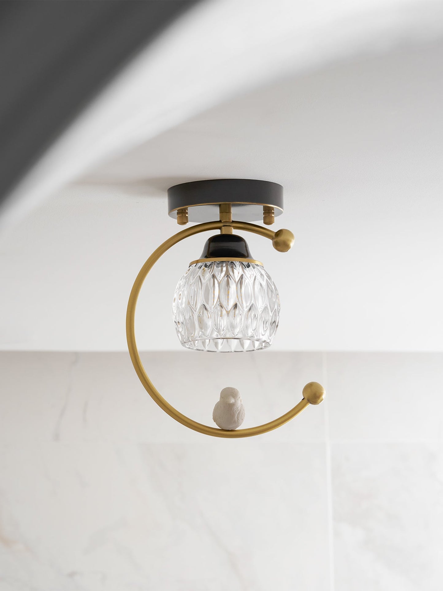 Brass Bird & Bud Glass Ceiling Light