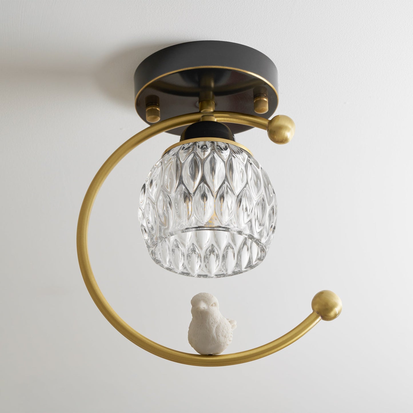 Brass Bird & Bud Glass Ceiling Light