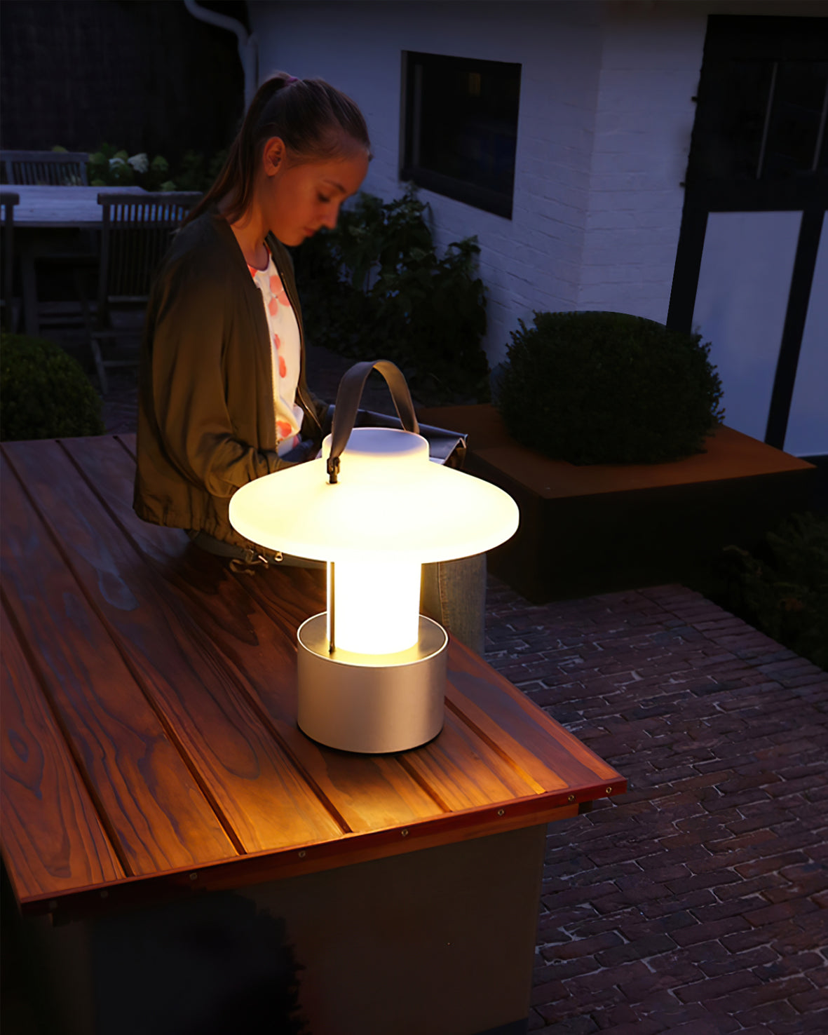 Frosted Globe Cordless Outdoor Table Lamp