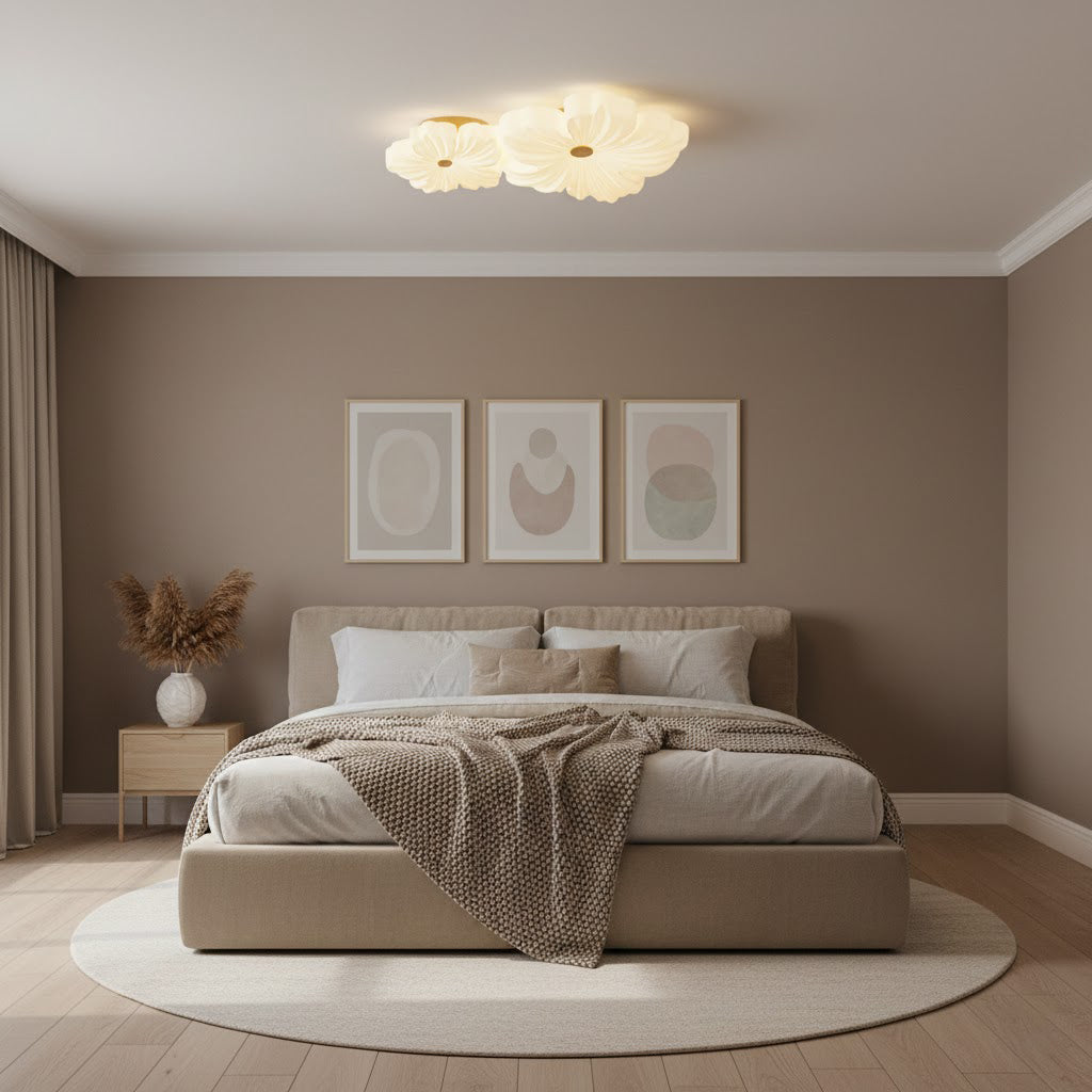Sculpted Cream Flower Flush Mount Ceiling Light