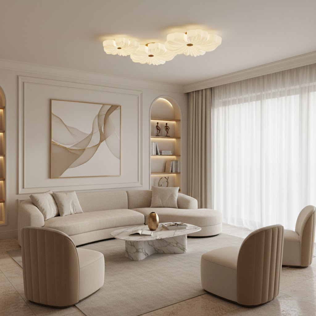 Sculpted Cream Flower Flush Mount Ceiling Light