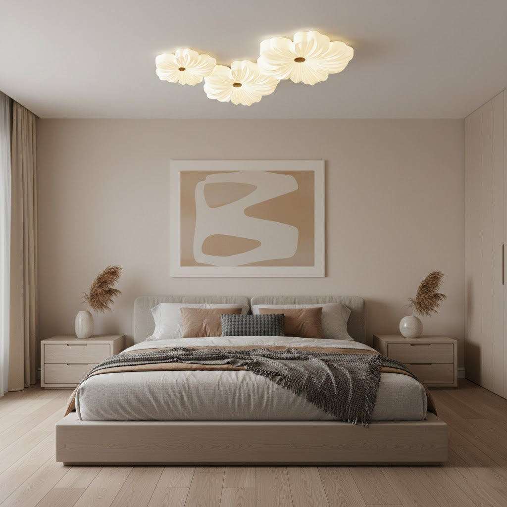 Sculpted Cream Flower Flush Mount Ceiling Light