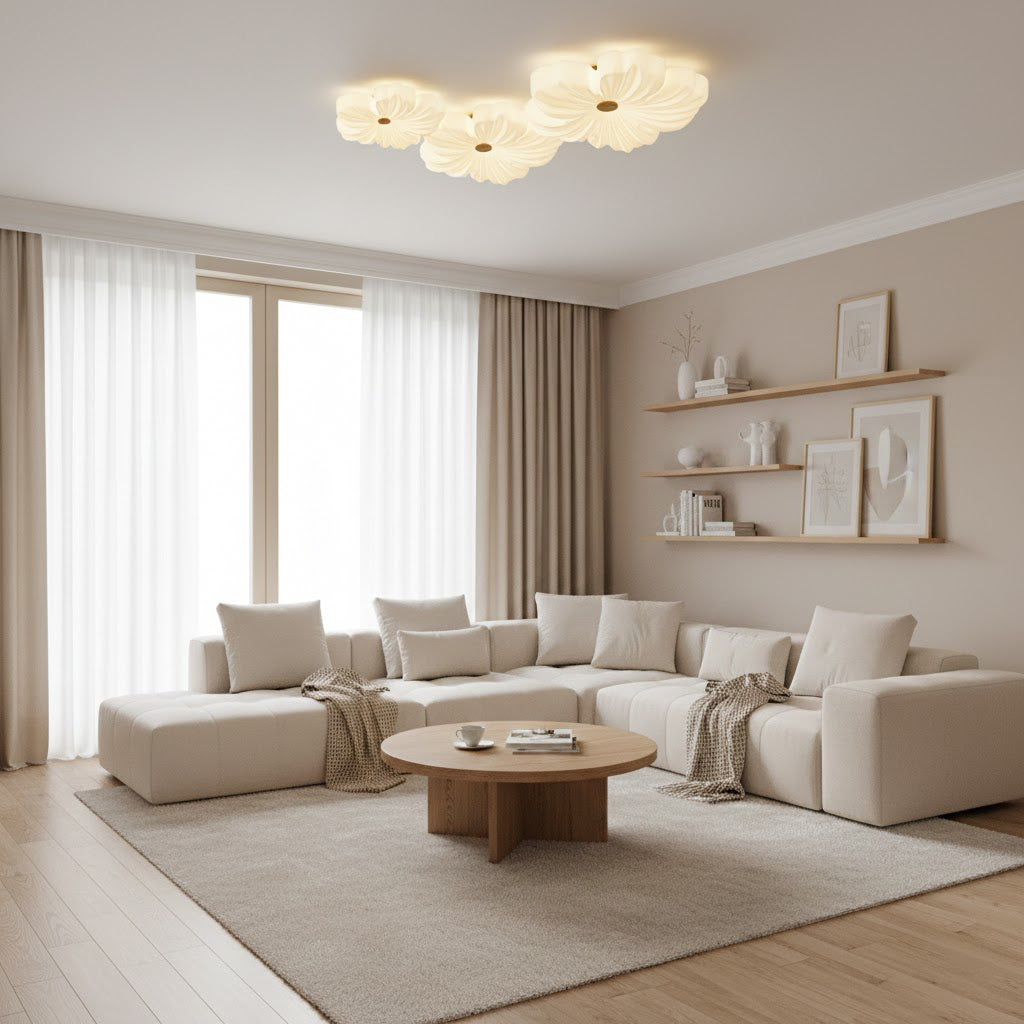 Sculpted Cream Flower Flush Mount Ceiling Light