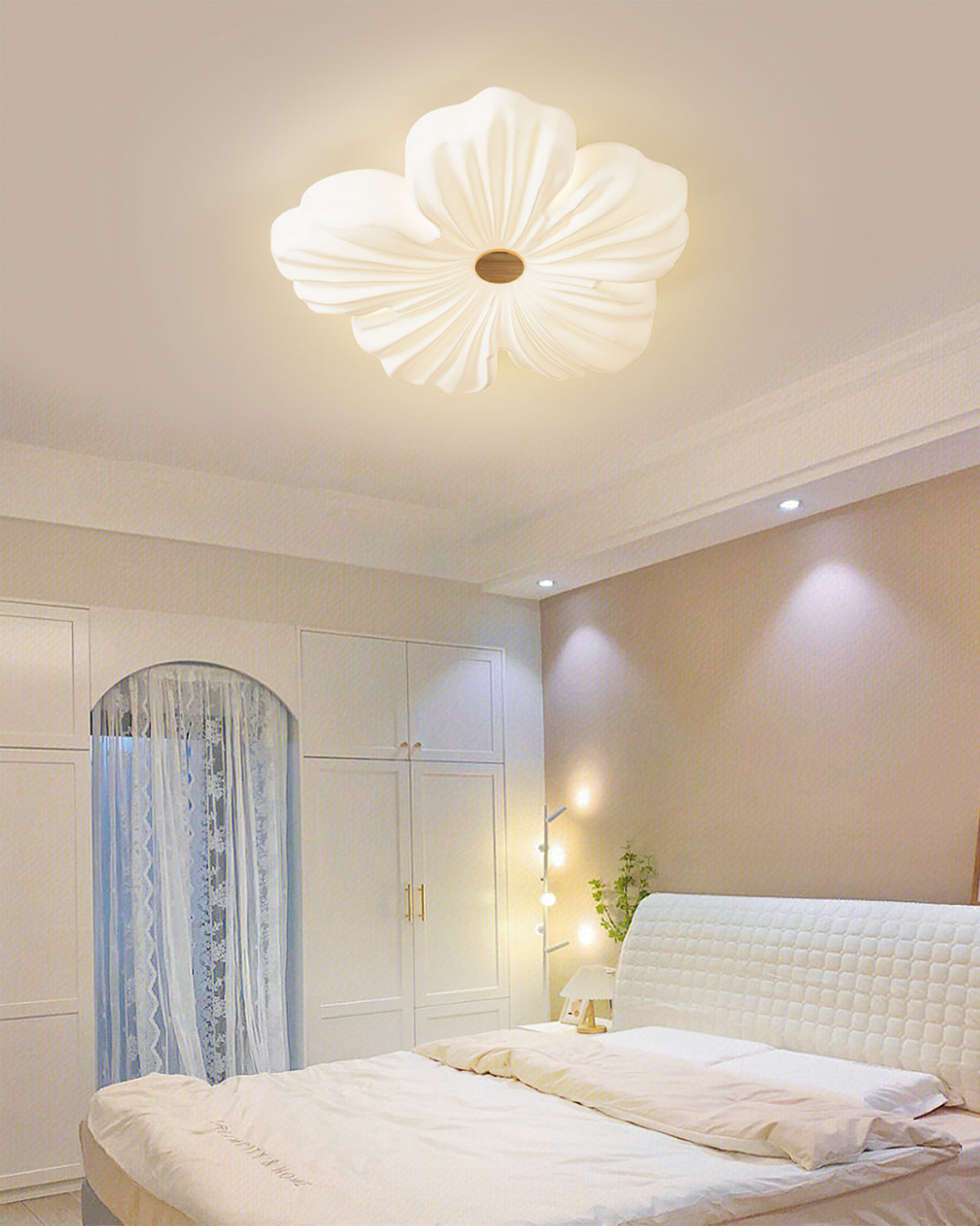 Sculpted Cream Flower Flush Mount Ceiling Light