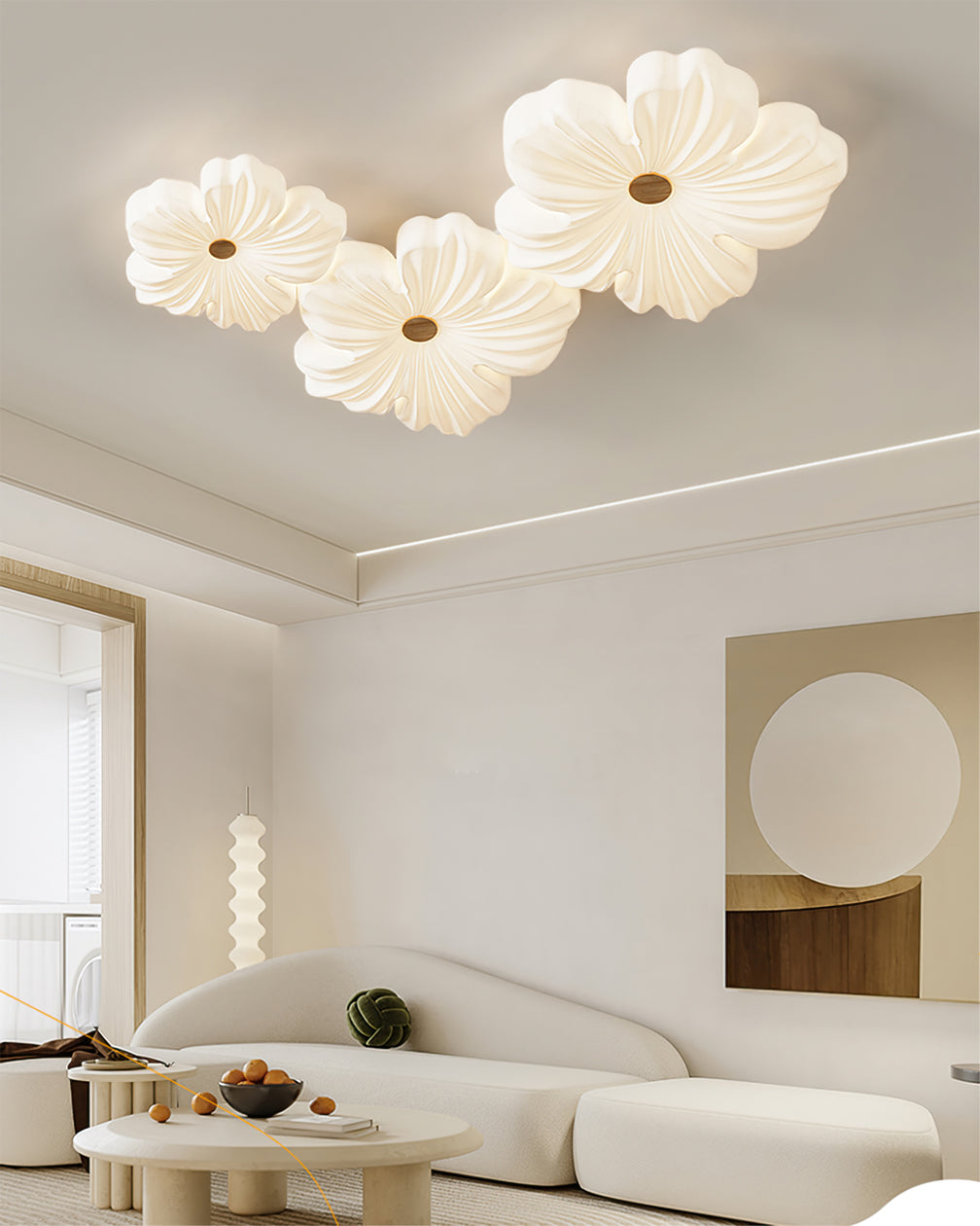 Sculpted Cream Flower Flush Mount Ceiling Light
