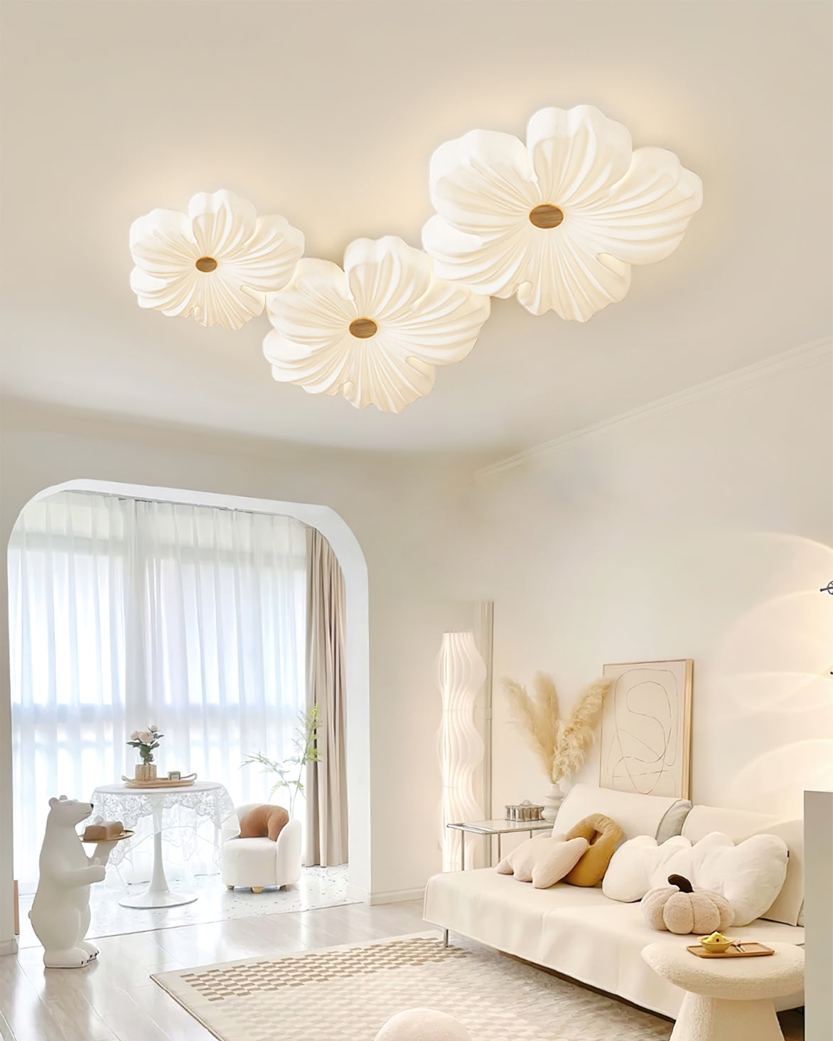 Sculpted Cream Flower Flush Mount Ceiling Light