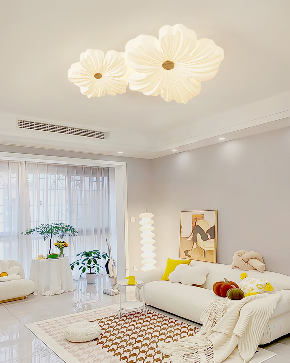 Sculpted Cream Flower Flush Mount Ceiling Light