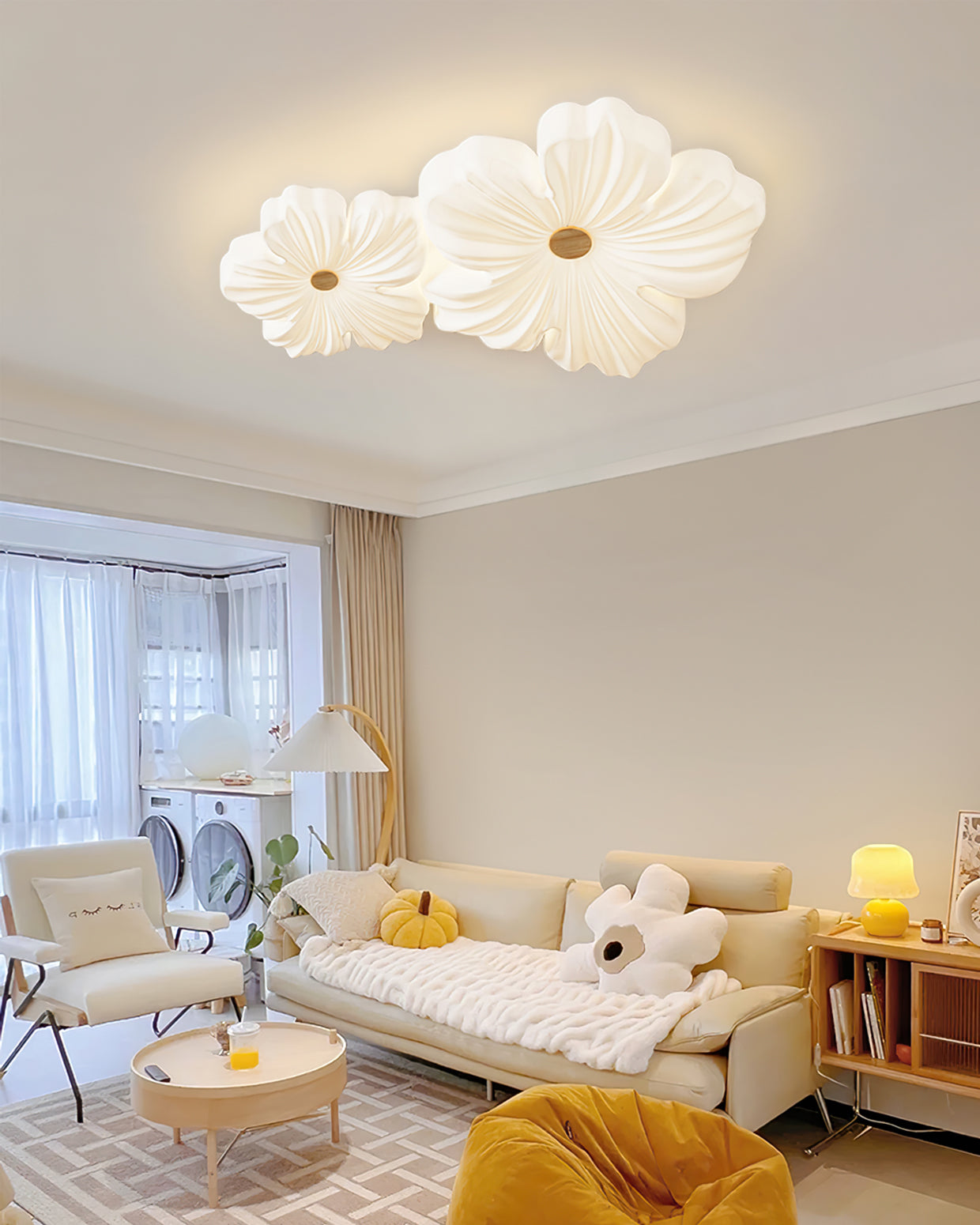 Sculpted Cream Flower Flush Mount Ceiling Light