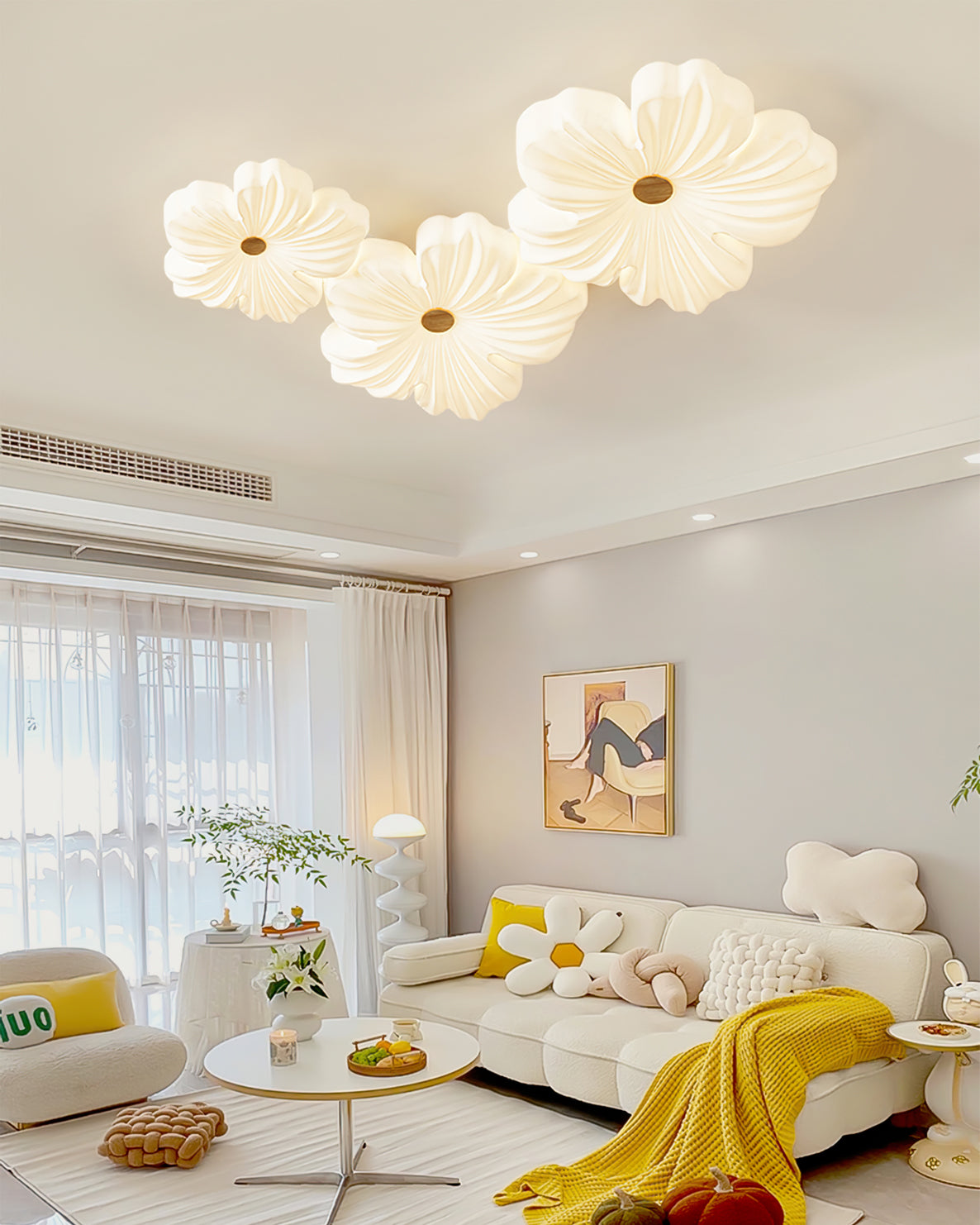 Sculpted Cream Flower Flush Mount Ceiling Light