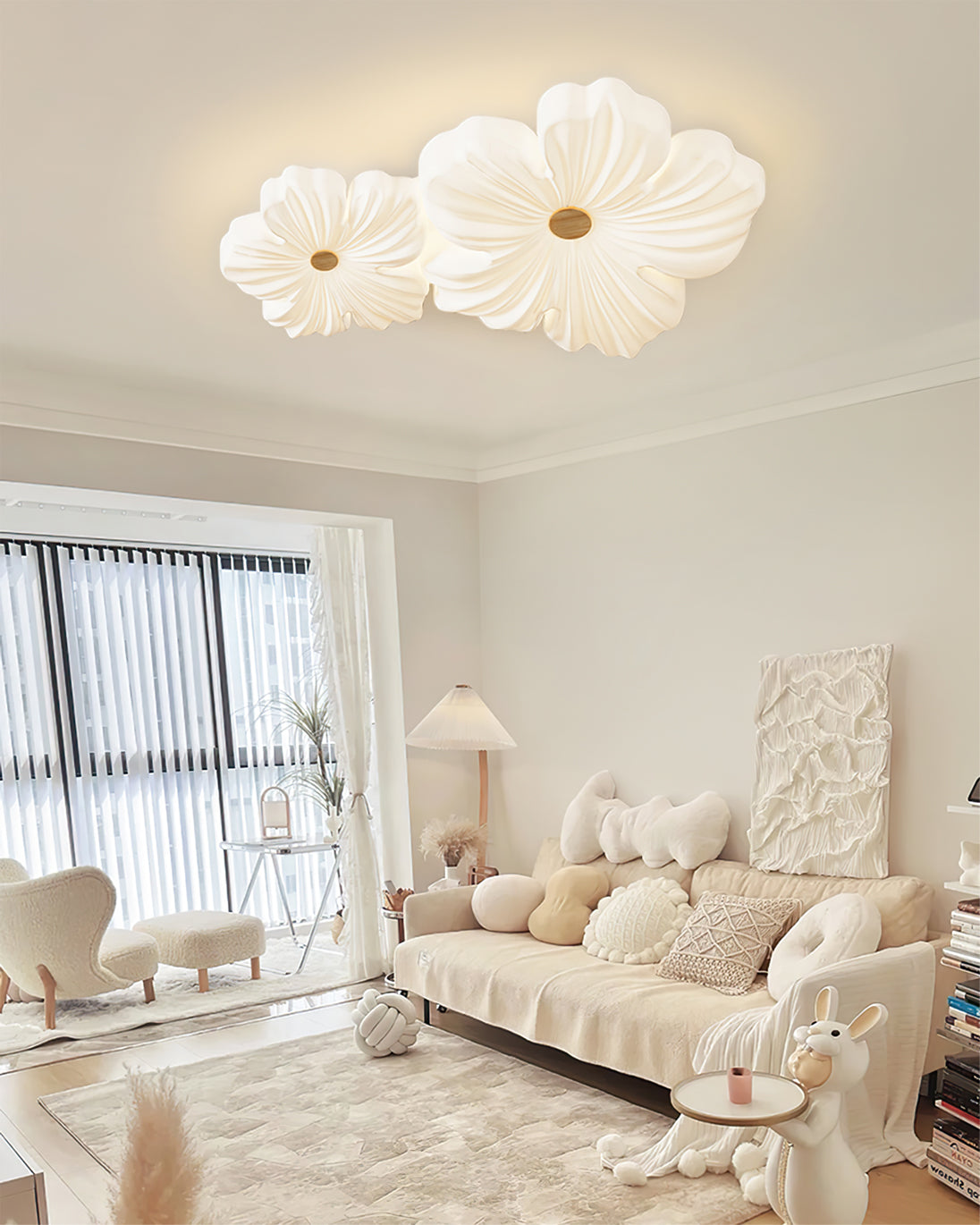 Sculpted Cream Flower Flush Mount Ceiling Light