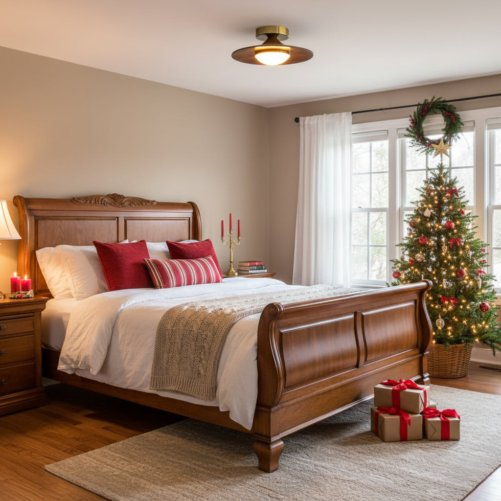 Compact Disc Flush Mount Ceiling Light — Metal & Wood Tone