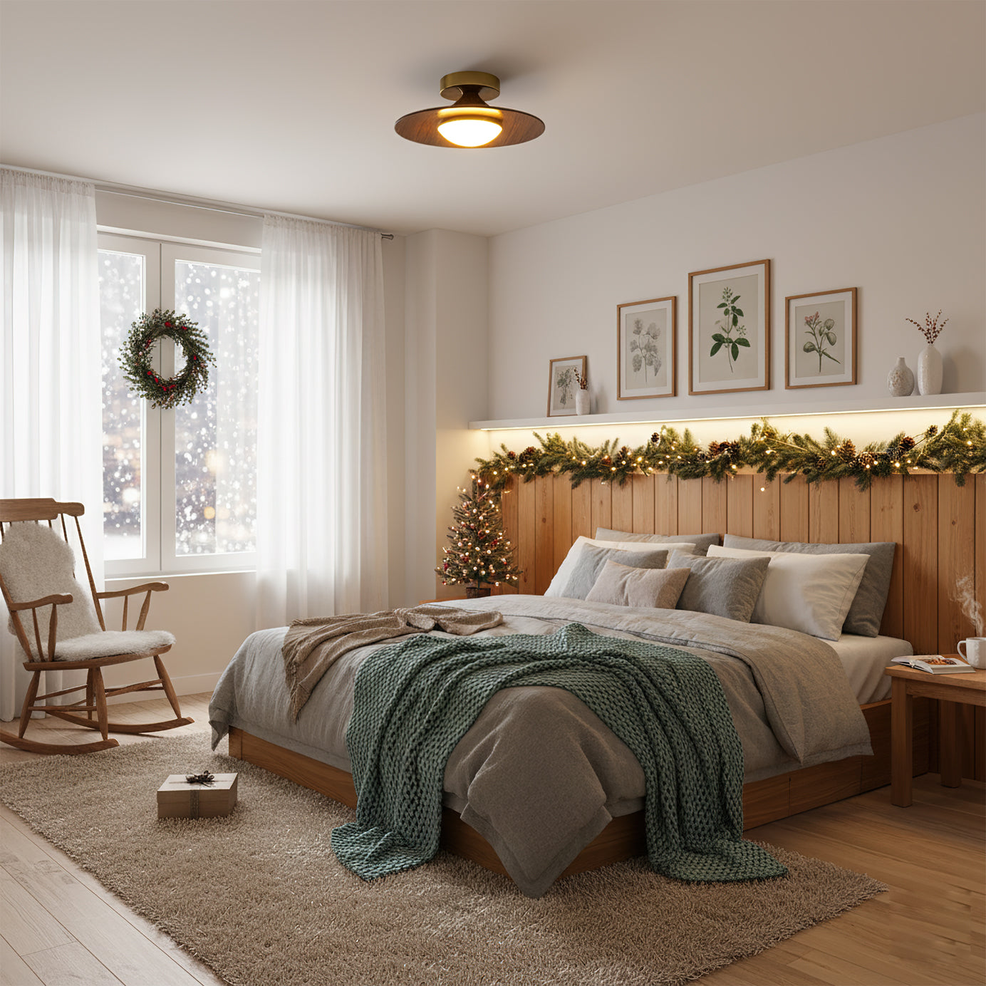 Compact Disc Flush Mount Ceiling Light — Metal & Wood Tone