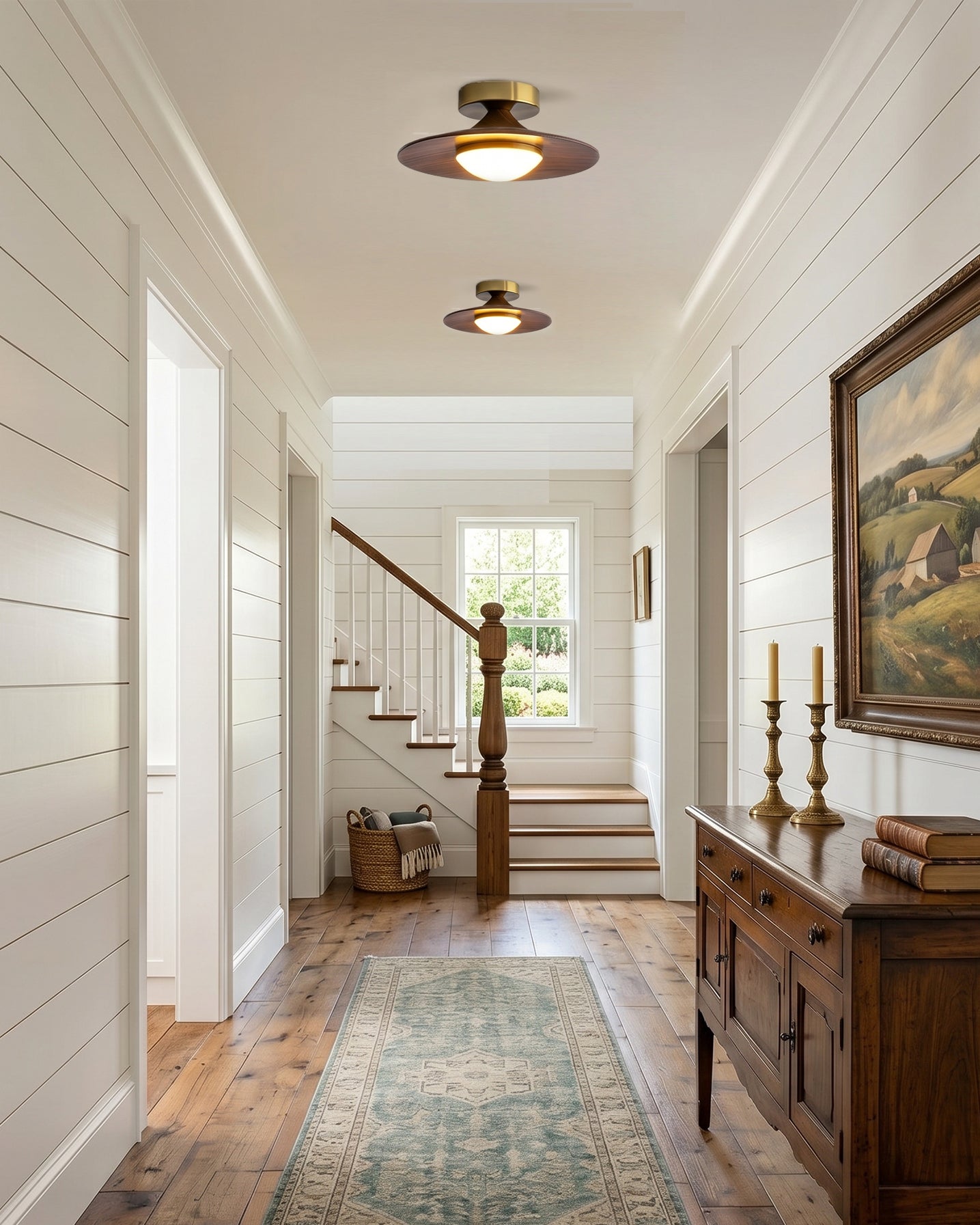 Compact Disc Flush Mount Ceiling Light — Metal & Wood Tone