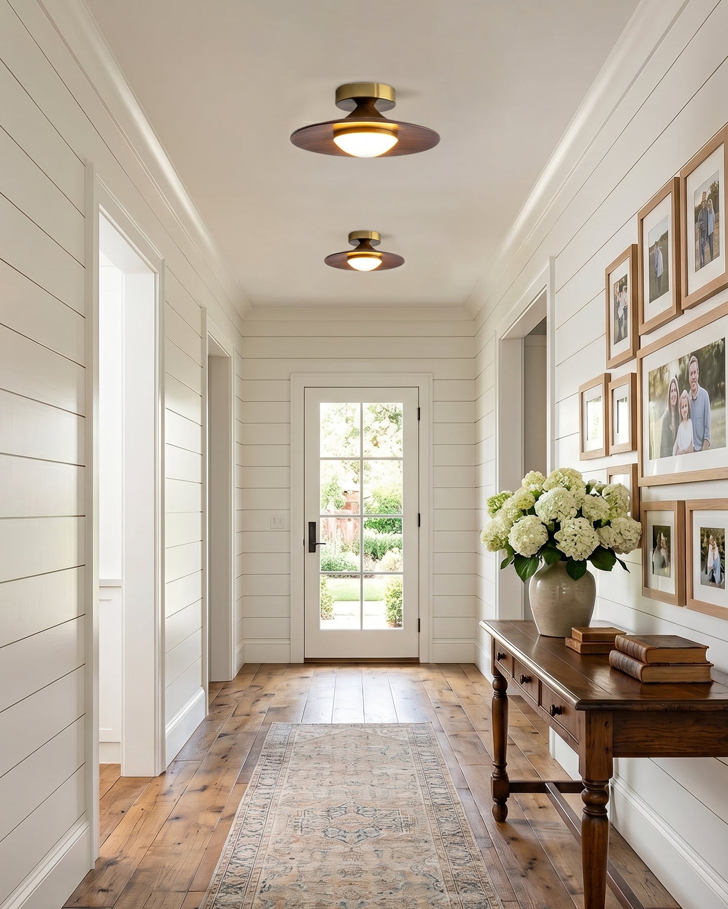 Compact Disc Flush Mount Ceiling Light — Metal & Wood Tone