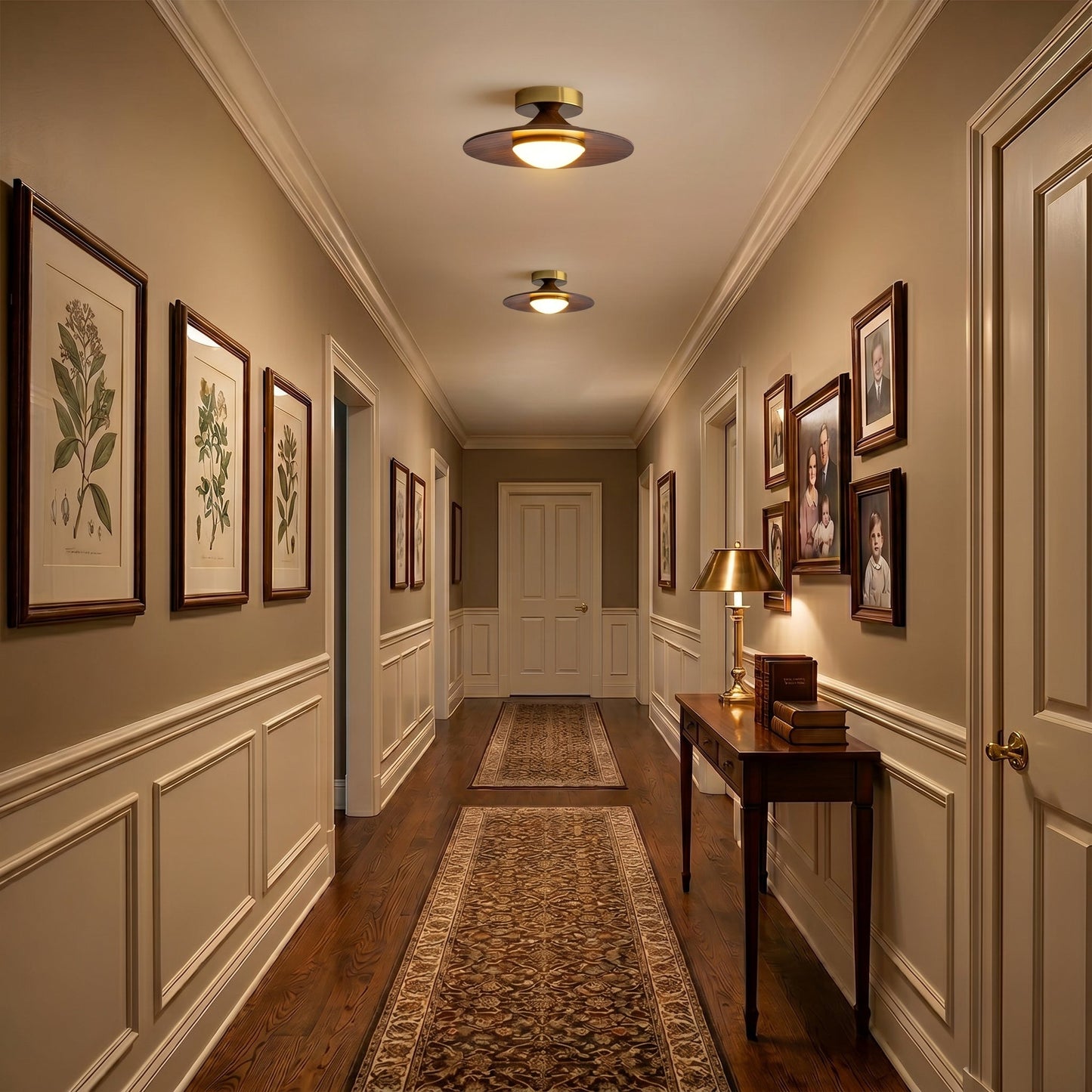 Compact Disc Flush Mount Ceiling Light — Metal & Wood Tone
