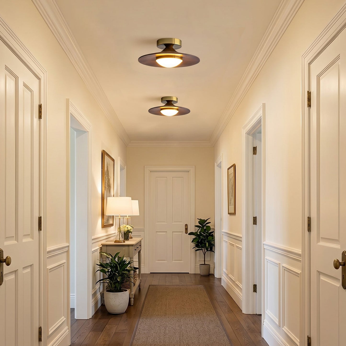 Compact Disc Flush Mount Ceiling Light — Metal & Wood Tone